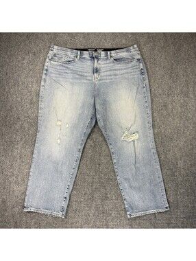 Torrid High-Rise Straight Size 26R Light Blue Jean Distressed Holes Stretch UEC